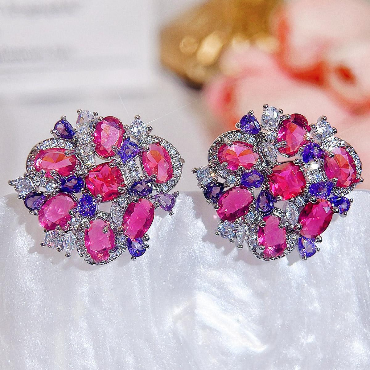 

CMM корейська жіноча мода зелена троянда червона хіт кольору CZ циркон сережки гвоздики весілля вечірка унікальні сучасні ювелірні аксесуари рожевий червоний колір