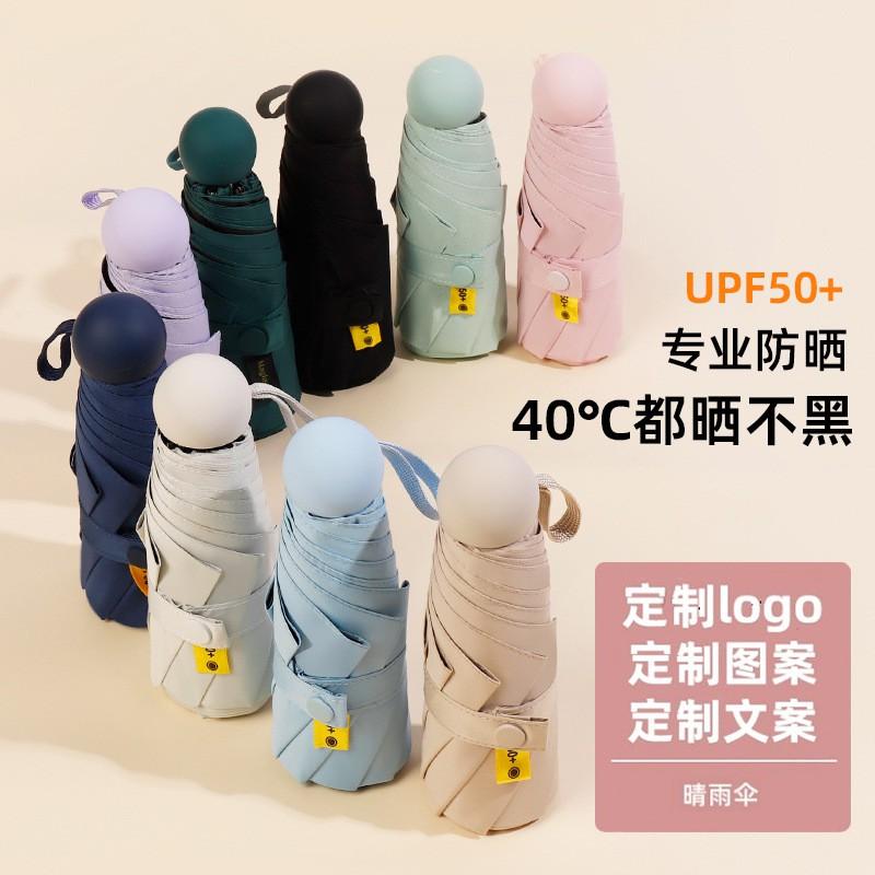 Compact 5-Fold Umbrella Women UPF 50 UV Protection Lightweight 6-Rib Manual Open Black Coated Fabric Portable Capsule