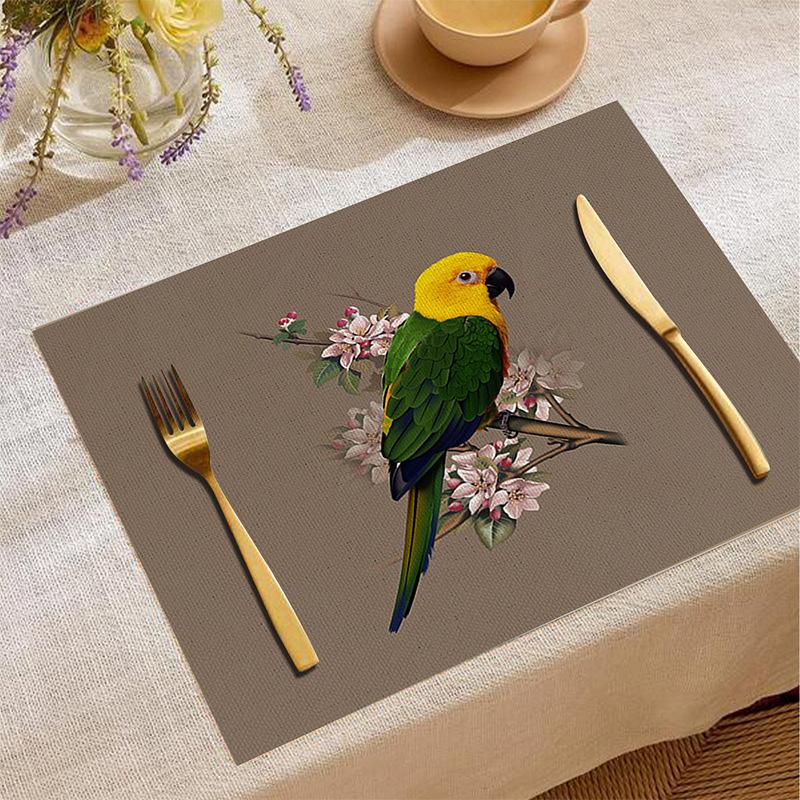 Animal Print Linen Placemat Rabbit Parrot Dragonfly Pattern Desktop Decorations Tableware Non-slip Heat Insulation Mat