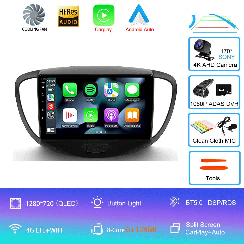 Car Radio Android 14 Carplay Auto For Hyundai I10 2007 - 2013 GPS Recorder Multimedia video Player 4G+WiFi DSP