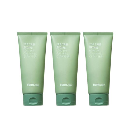 Farmstay Tea Tree Biome Low pH Calming Cleanser Soothing Facial Cleanser 180ml × 3pcs Set
