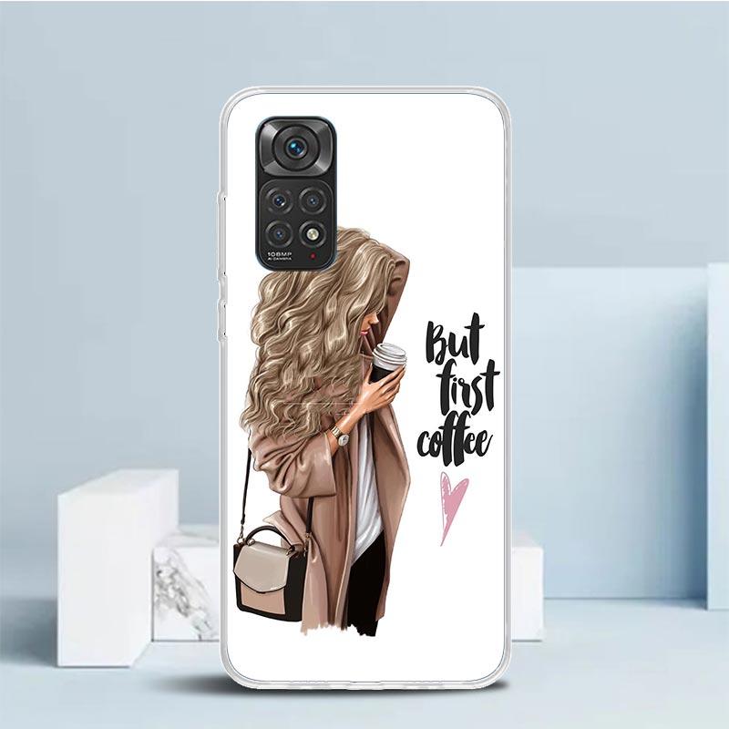 Girl Boss Female Coffee Phone Case For Xiaomi Redmi Note 15 14 14S 13 12S 12 Pro Plus 11S 11 11T 11E 10S 10 + Soft TPU Back Cove