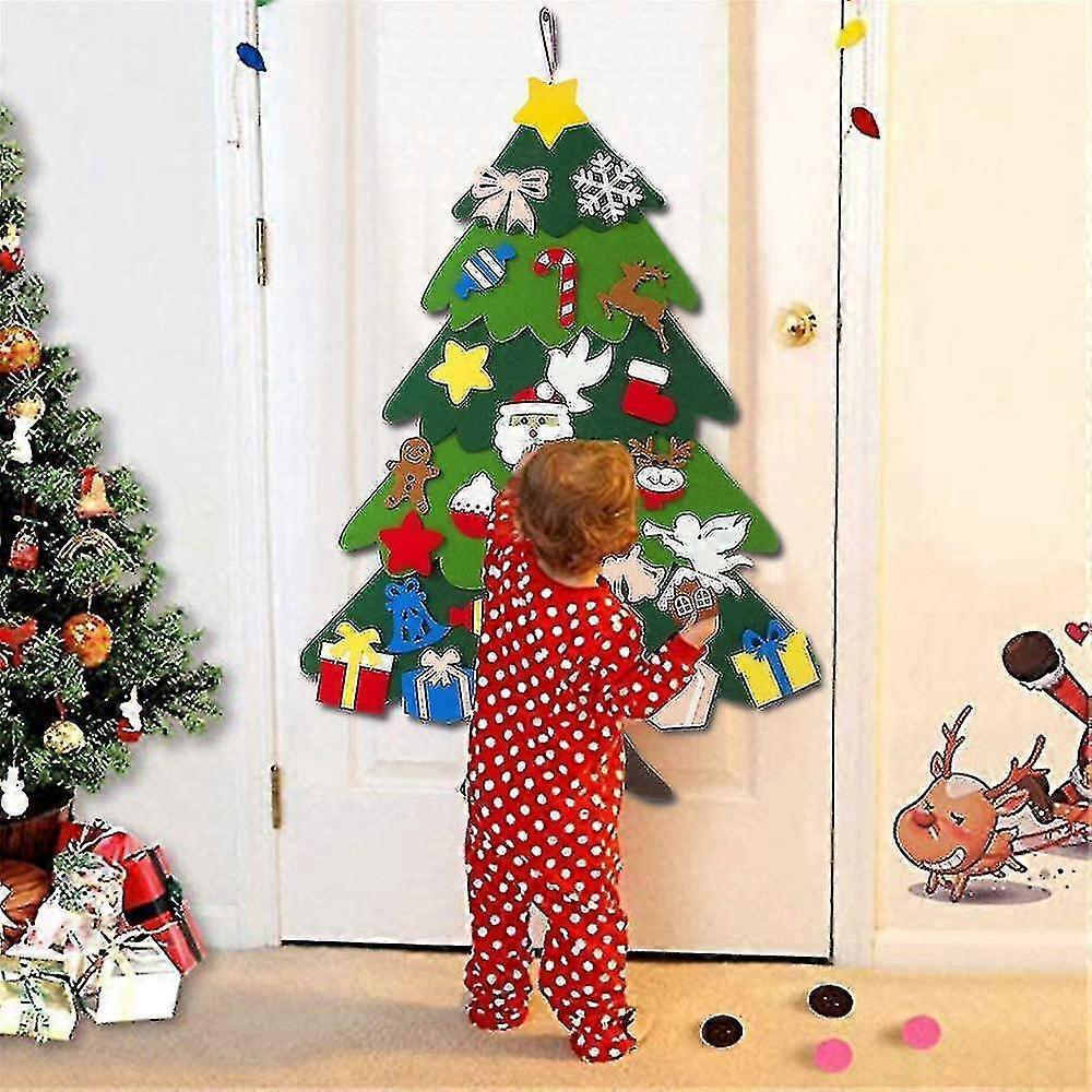 Doe-het-zelf Vilt Kerstboom Set Afneembare Versieringen, Kinderen Wandhanger Kerstcadeaus Compatibel Met Kerstdecoraties