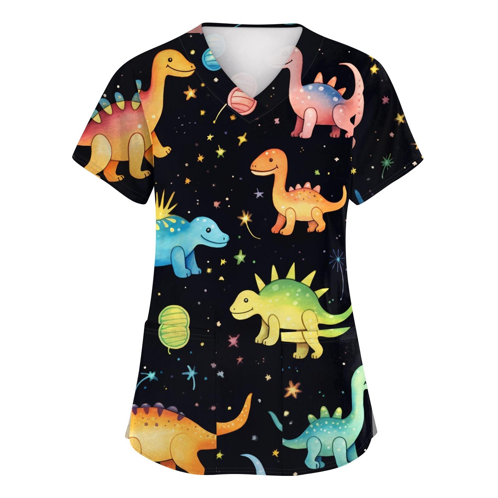 

Женская мода с коротким рукавом, симпатичным принтом животных, V-образным вырезом, карманом, рабочая одежда, топы XL жёлтый