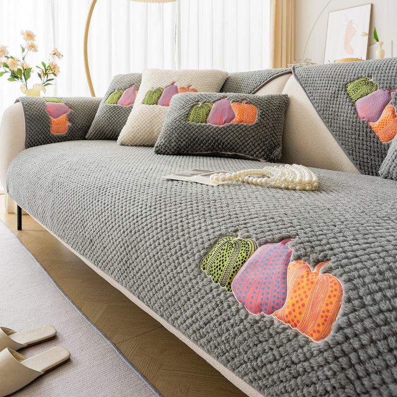 

Плюшевая подушка для дивана с принтом «горошек» и «дыня» Новая зимняя утолщенная подушка для сиденья Чехол для дивана Полотенце для спинки Пылезащитный чехол 70*70cm серый