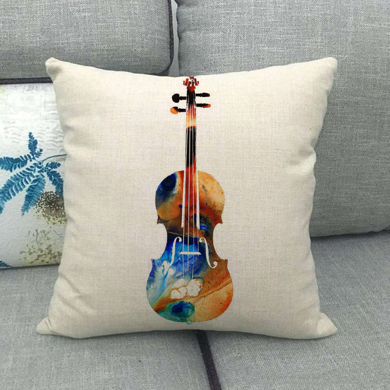 Oil Painting, Color Painting, Musical Instrument Digital Printing Short Plush Pillow Covers For Car Sofa Office Cushion Cover