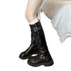 Thick-soled British style autumn and winter new belt buckle medium tube stacking boots knight boots women's retro round head boots