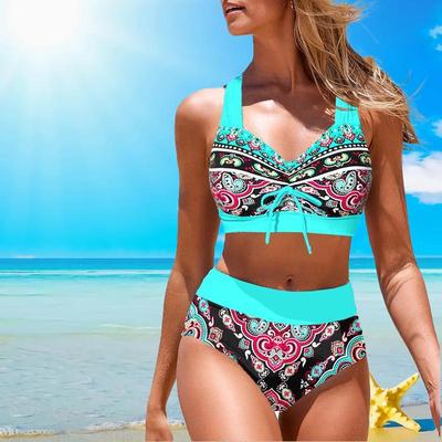 Dámske plavky Tankini Bikini s potlačou komplexného vzoru Halter