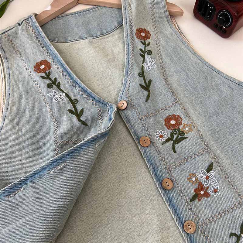Vest Denim Women Cotton Vest Oversize Solid Color Plus Size Casual Sleeveless Coat Buttons Vest