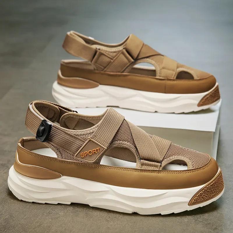 Shoes Men's  Summer Hollow Out Breathable Sandals Male Driving Sandals Thick Sole Anti Slip Baotou Sports Beach Slippers 2024