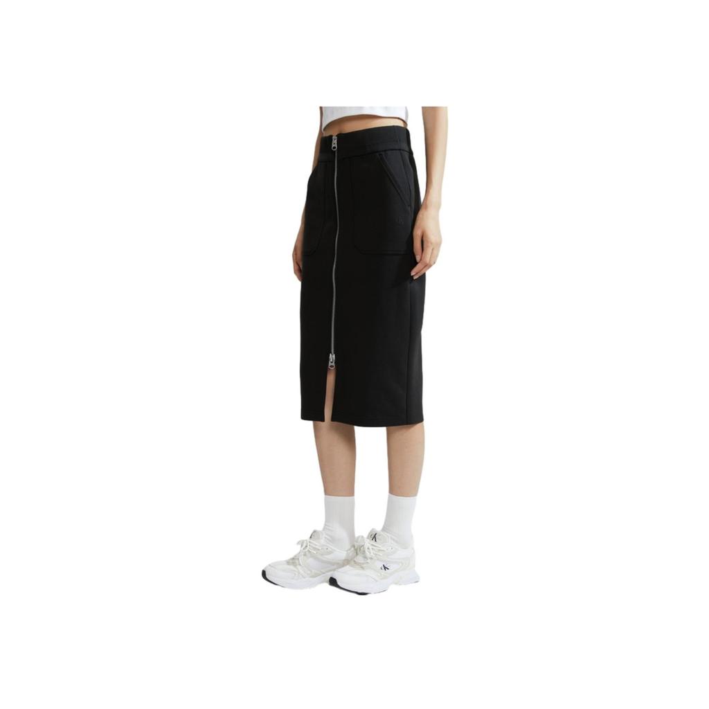 Calvin Klein Minimalist Large Pocket Zipper Knit Bodycon Casual Long Skirt Women skirts Space-Black J222329-BEH