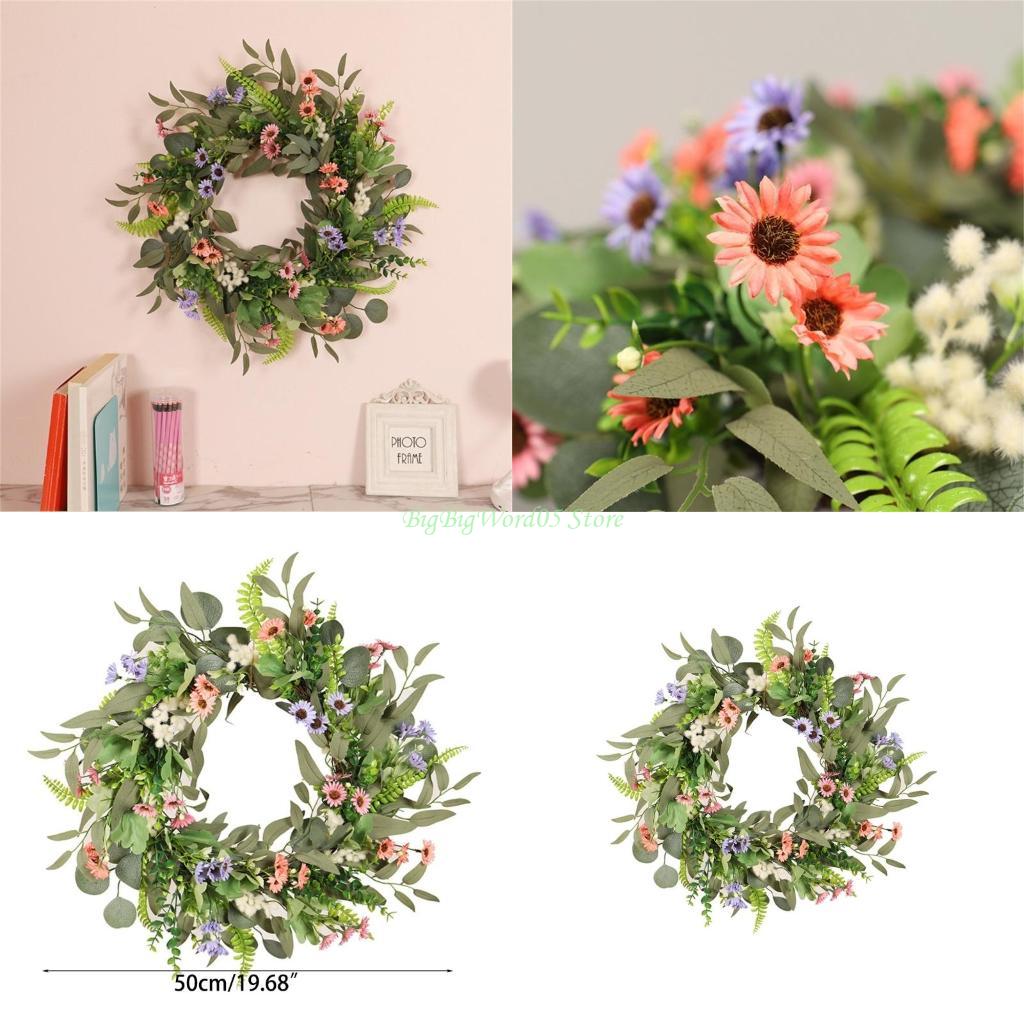 24TE Spring Wreath 20" Artificial Floral Wreath Colorful Flower Summer Wreath Front Door Wreath for Home Wedding Festival