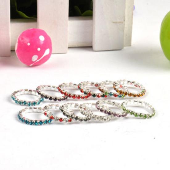12 Pcs/Pack Elastic Rhinestone Decor Toe Rings Mixed Color Feet Jewelry Charms