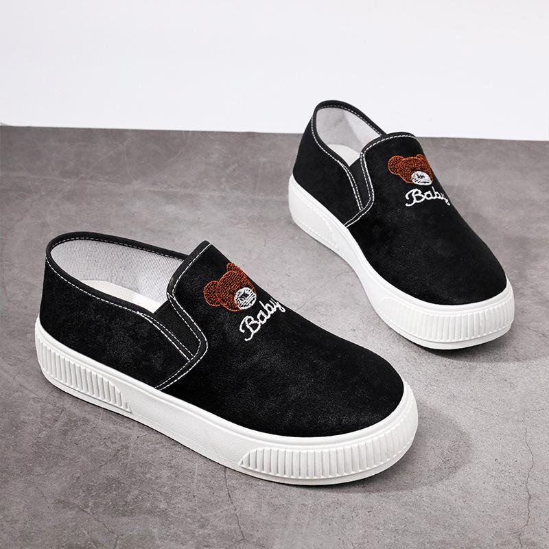 Damskie buty na wiosnę, buty na deskę, casualowe buty na płaskiej podeszwie, pojedyncze buty z motywem misia, jesienne buty z płótna, rozmiary 36-40