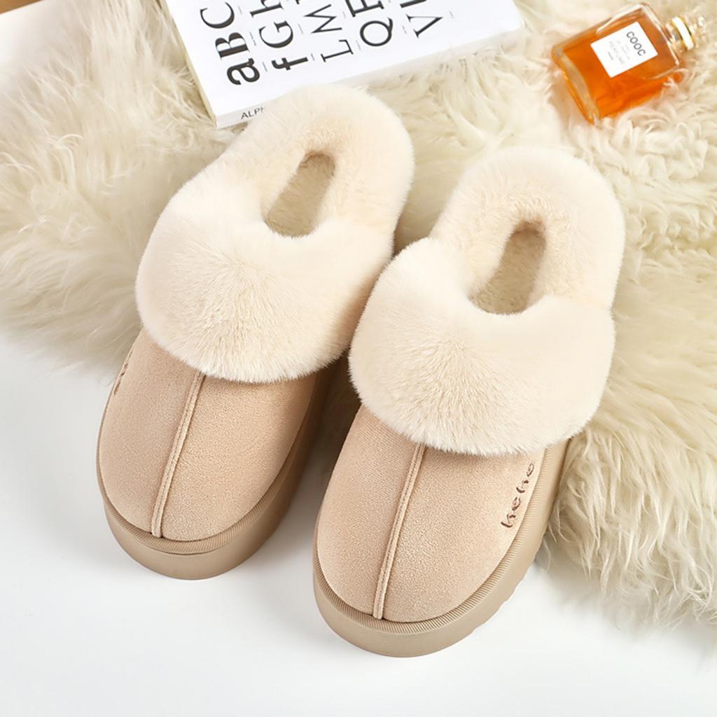 Winter Velvet Thickened Cotton Slippers for Women, Anti Slip and Warm for External Wear, Household Slippers for Indoor Use, Winter Cotton Slippers