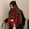 Korean Style Christmas Plaid Thickened Warm Long Scarf and Shawl