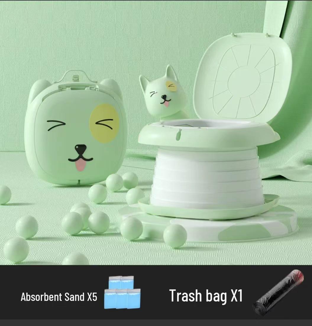 

Портативный мультяшный складной дорожный горшок: Многофункциональный детский автомобильный туалет и писсуар для малышей светло-зеленый