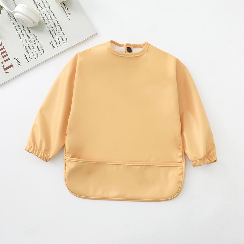Solid Color Baby Bibs with Long Sleeves Waterproof Children's Feeding Apron Bib for Boys Girls Easy Clean Toddler Art Smocks