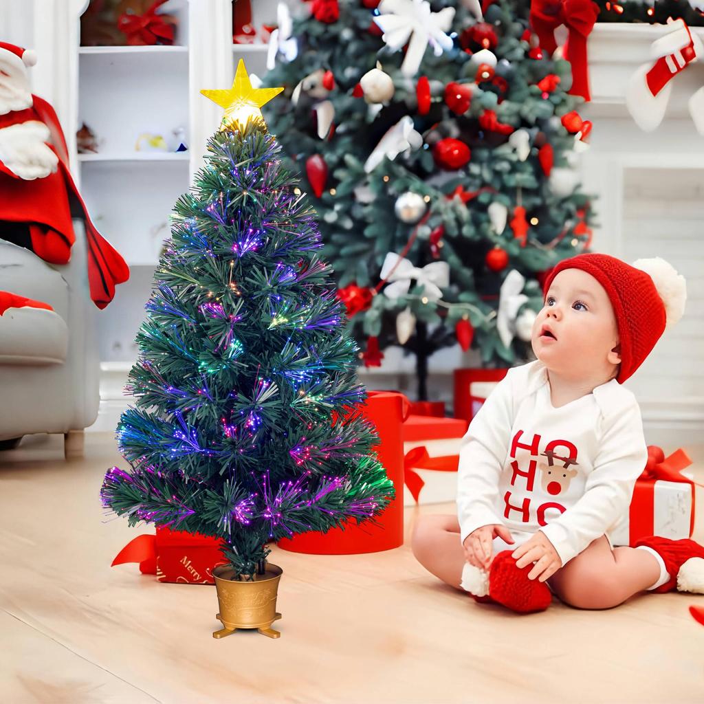 Mini Albero di Natale da Tavolo in Fibra Ottica con Puntale Stella Dorata YUETJIN albero verde alto 80 cm