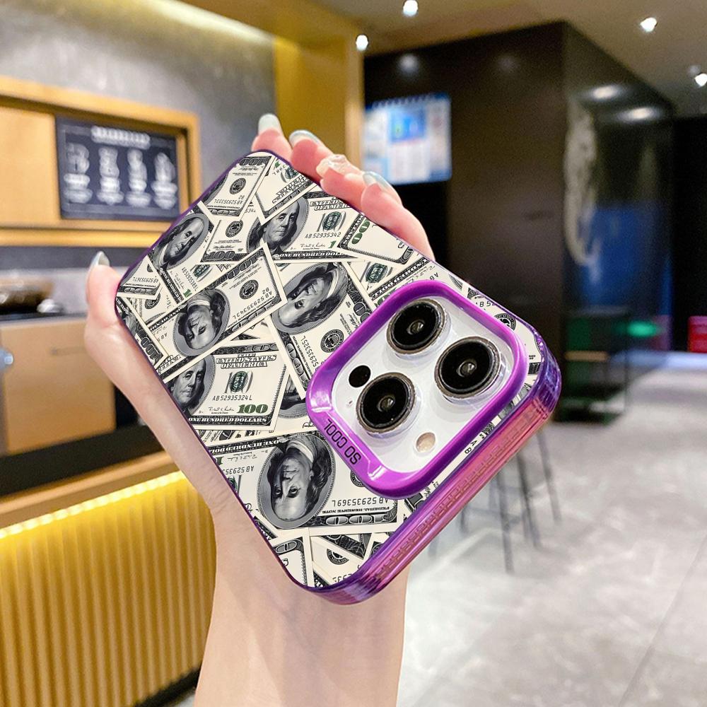 USD Dollar Purple Translucent Mobile Phone Case for iPhone 17 16 15 14 13 12 11 X XR XS Air Pro Max Plus Colorful Cover