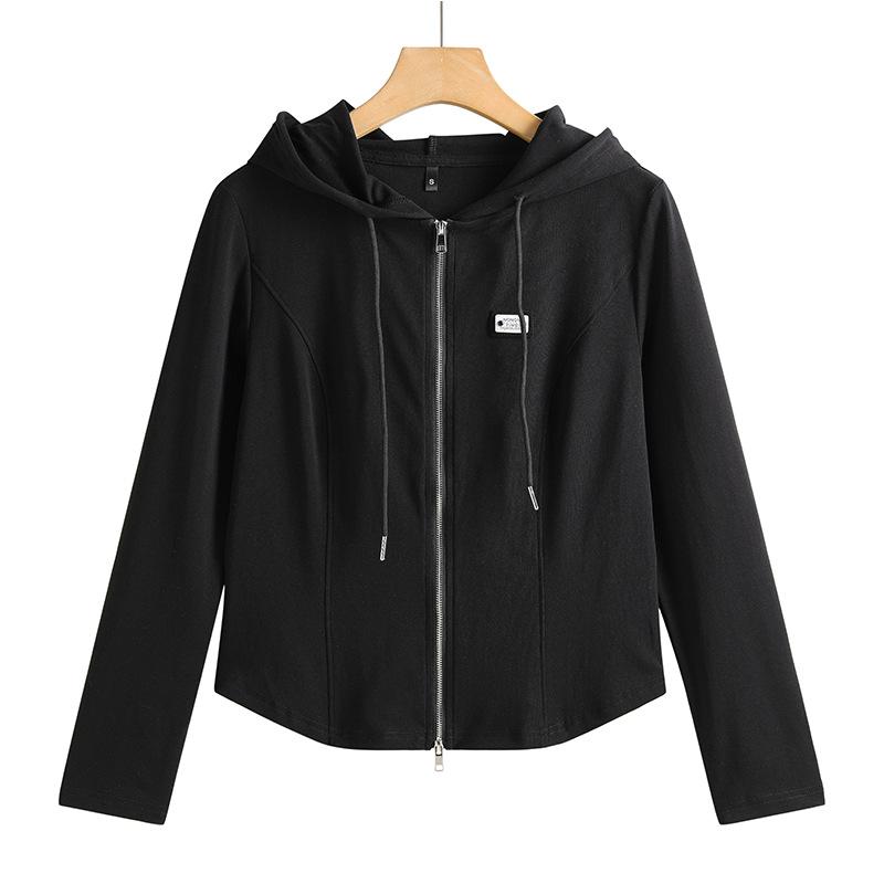 Женская футболка на весну и осень кардиган с капюшоном на молнии облегающая и элегантная женская рубашка с длинными рукавами модный трендовый топ S 2534₽