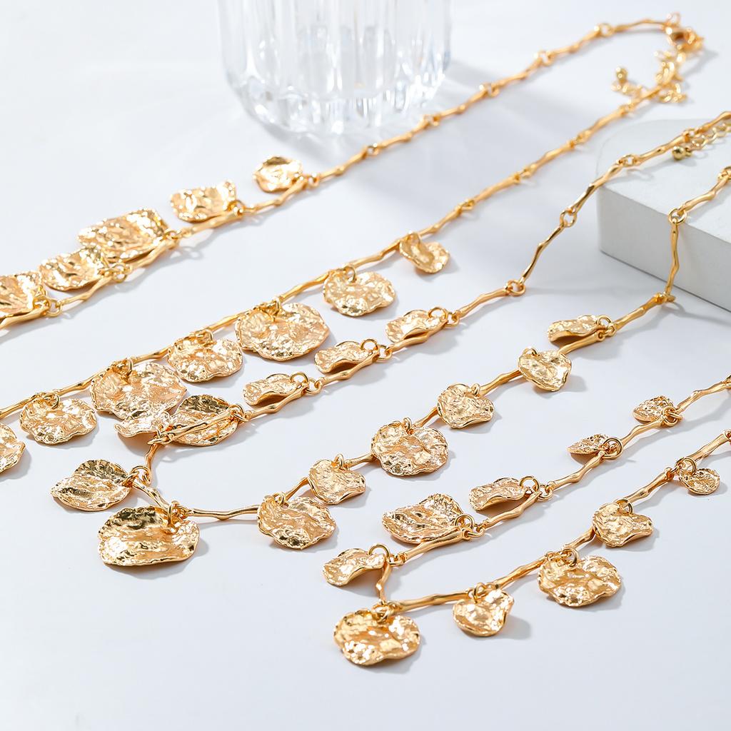 Women Vintage Multi Layer Pendant Stacked Geometric Circular Pendant Coin Necklace