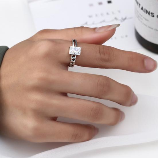 Yousheng Couple Ring Punk Style Decorative Open Design Adjustable All-match Jewelry Gifts Geometric Men Women Faux Gem Decoration Finger Ring for