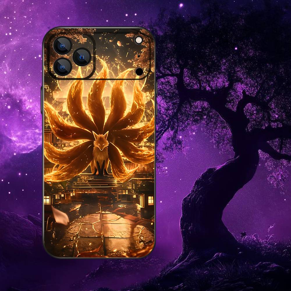 Nine tailed fox Phone Case For iPhone 17,16,15,14,13,12,Pro,Max,Plus,E,SE4,Air,Mini Black Soft Box