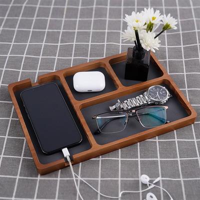 Aufbewahrungsbox aus Holz für den Schreibtisch mit Fächern für Brillen, Mobiltelefon, Kopfhörer und Kleinkram Aufbewahrungsbox aus Massivholz