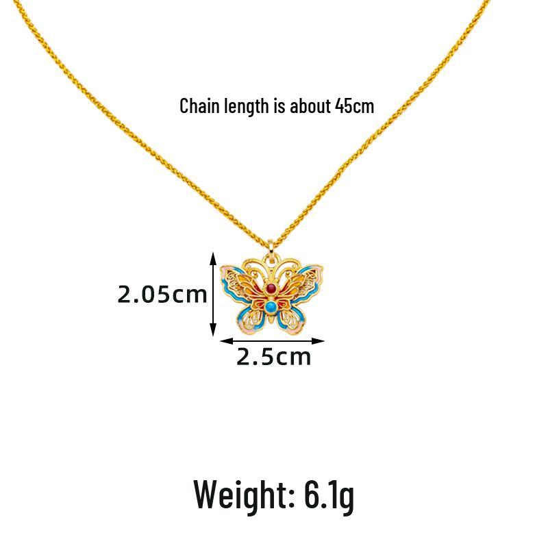 Gold Plated Butterfly Pendant Necklace - Chinese Style, Versatile, Long-lasting Color Retention