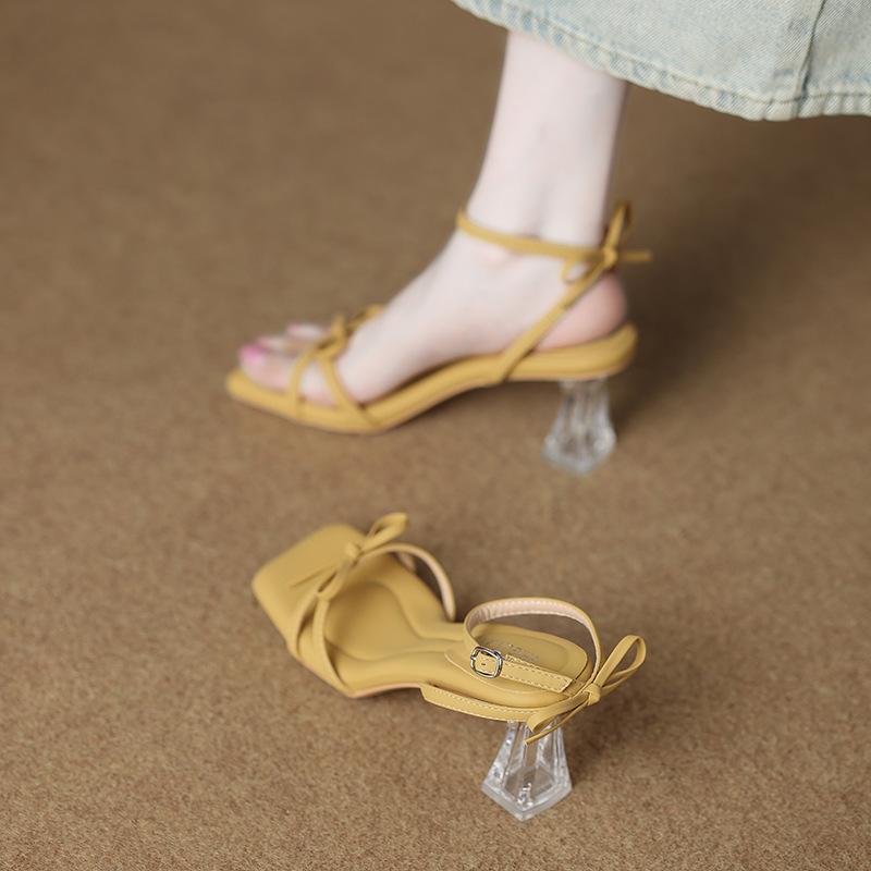 322-3 Sheepskin Version with Sandals Women's Shoes 2025 Summer New Silver Crystal Shoes High Heels