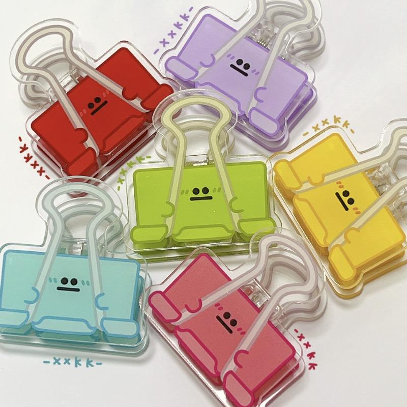 1pcs Cartoon Pp Clip Acrylic File Dovetail Book Data Clip Cute Funny Expression Eye Clip Long Tail Acrylic File For Office Tools