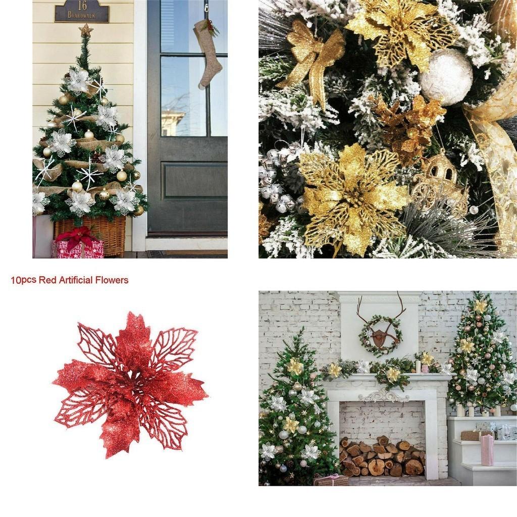 Radiant Glitter Artificial Flowers Perfect For Festive Christmas Tree Styling