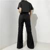 Women's High Waist Flare Jeans Loose Fit Graphic Print Metal Strap Cargo Pocket Long Denim Trousers