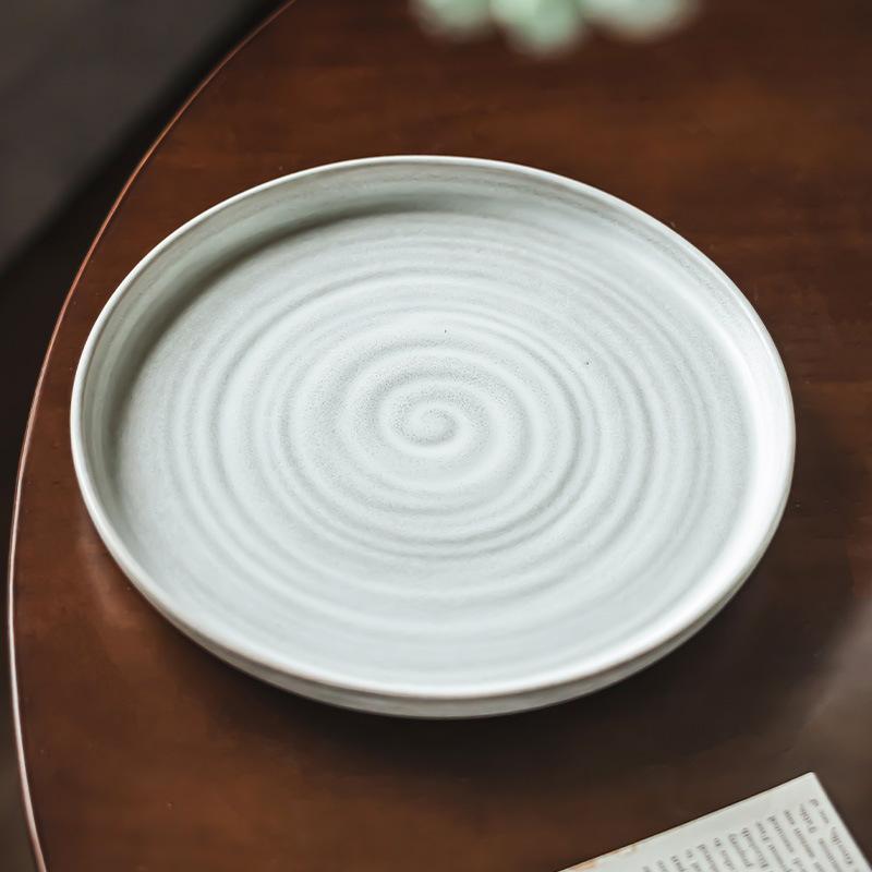If The Old Series Ceramic Shallow Plate Retro Plate Household Tableware Ring Pattern Large Plate Western Food Steak Plate Salad Plate Vegetable Plate