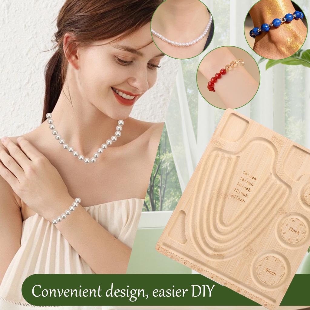 Bamboo Bead Board for Jewelry Making Beading Tray with Measurement for Necklace and Bracelet Making Kit 10.24 X 9.45 Inch