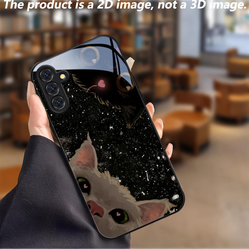 Premium Tempered Glass Phone Case for Galaxy S20, S21, S22, S23, S24, S25 Series (FE, Ultra, Plus) — Cat & Starry Sky Theme.