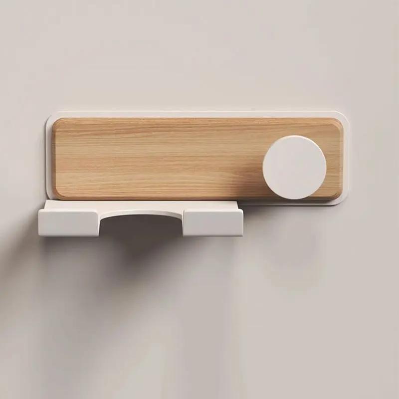 Hair Dryer Holder Bathroom Wall Mounted Hair Dryer Storage Rack Punch-Free Wood Natural Style Hair Dryer Hanger Bathroom Shelf