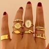 Geometrische Zinklegering Ringenset Met Bloemenpatroon Voor Stijlvolle Vrouwen