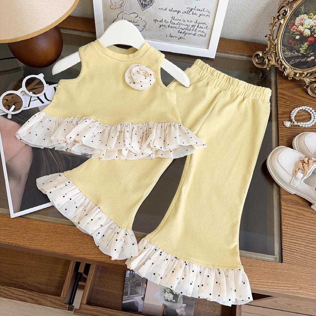 Girls' Summer Princess Style Two-Piece Set: Vest & Flared Pants