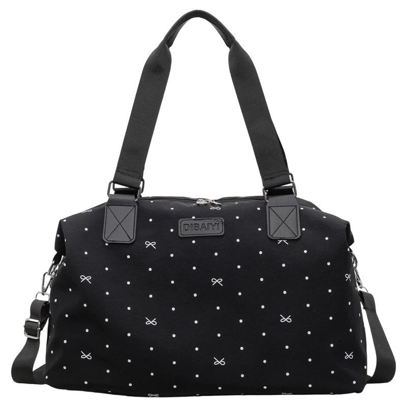 Polka Dot Bow Print Duffle Bag with Sturdy Top Handle Crossbody Strap Large Capacity Weekender Travel Tote