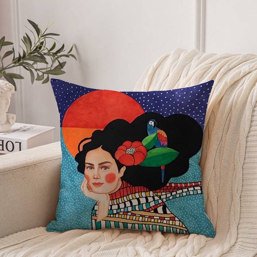 Vintage Abstract Girl Hair Flower Pillow Case Home Decor Throw For Sofa Bed Car Room Decor Gift Idea
