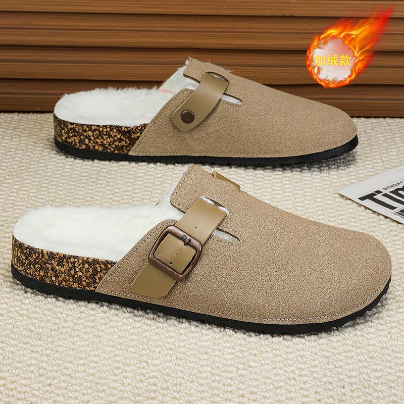 

Модные новые зимние мужские тапочки-мюли на флисовой подкладке и утепленные, стильные, для ношения в помещении и на улице 36-37 хаки