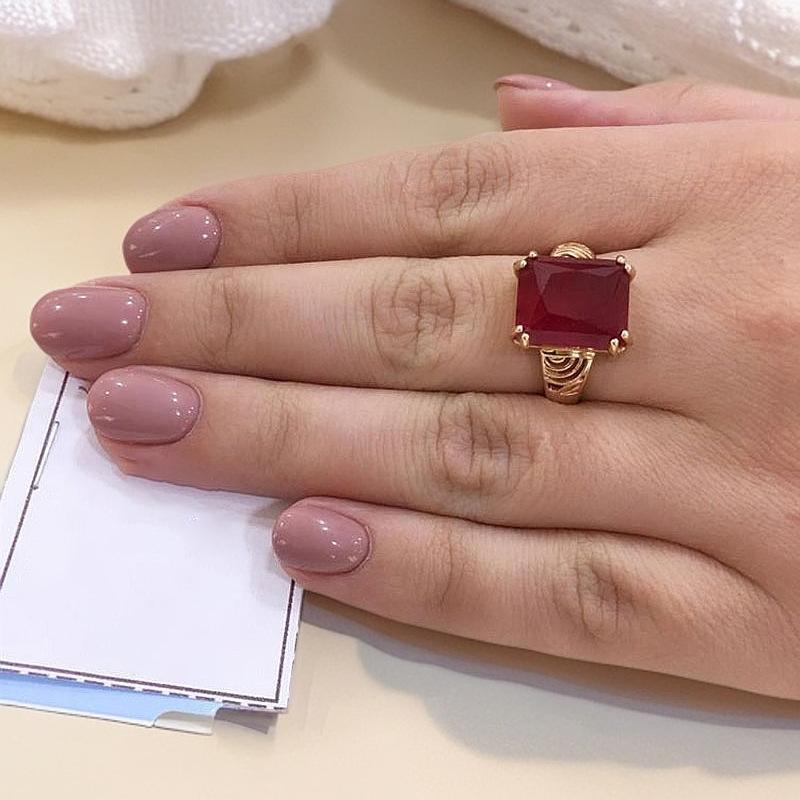 Russian Purple Gold Ruby Ring Fashion Luxury Rose Gold Plated Square Red Stone Ring Women