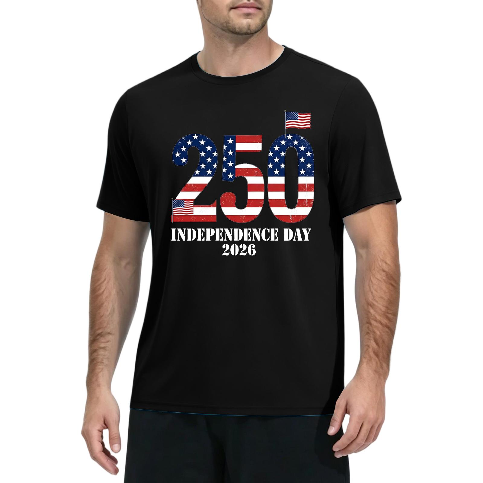 

Men s Summer Quick Dry Short Sleeve T-Shirt Lightweight Sun Athletic Top with Independence Day Print for Outdoor Fitness Sports Activities M чёрный