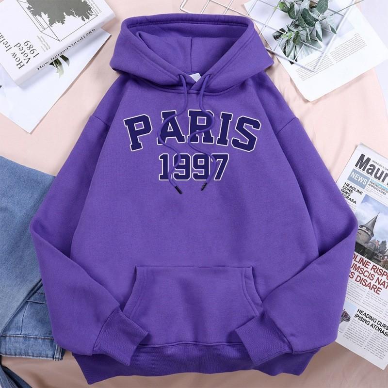 City Letter Print Hoodie Warm Wool Daily Pullover Fashion Casual Loose