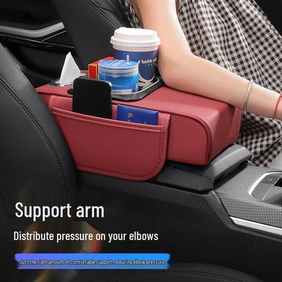 Multifunctional Car Armrest Riser with Dual Charging, Rhythm Light, Cup Holder & Tissue Box