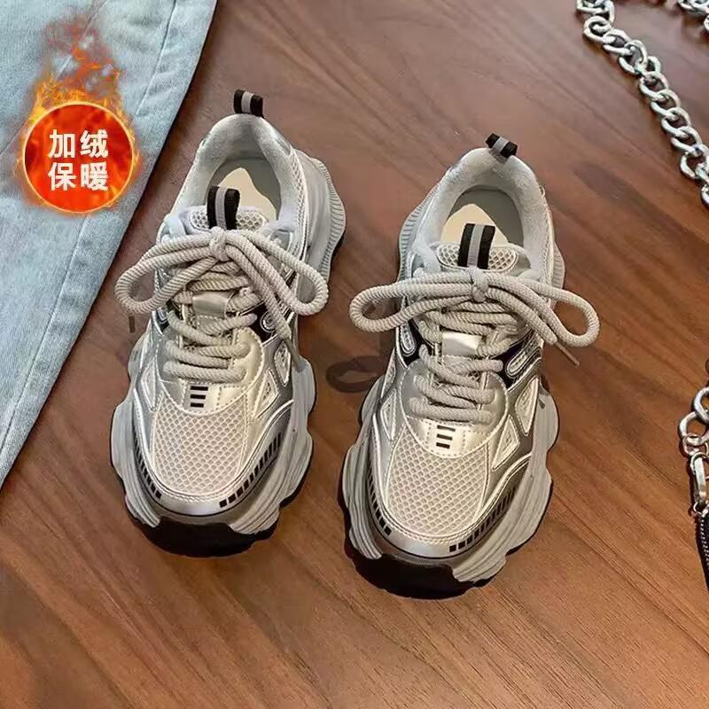 Casual shoes for women in spring and autumn 2025, new thick soled height increasing mesh versatile sports and casual shoes