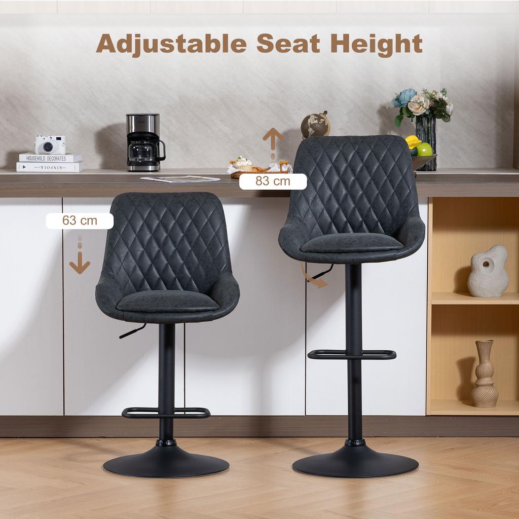 Set of Two Faux Leather Retro Bar Stools - Black