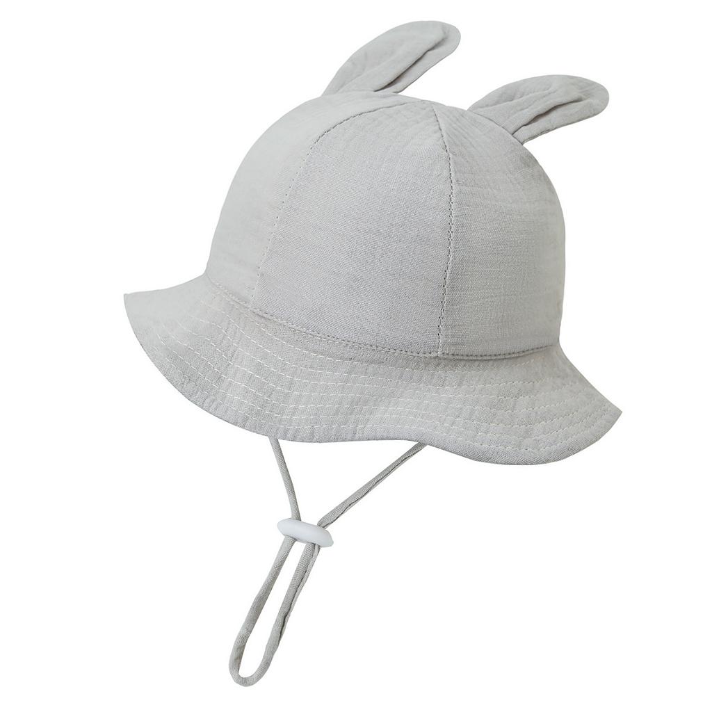 Baby Gauze Bonnet with Bunny Ears Pleated Print Fisherman Hat Sun Protection  Cute European Style Infant Cap for 3-12 Months